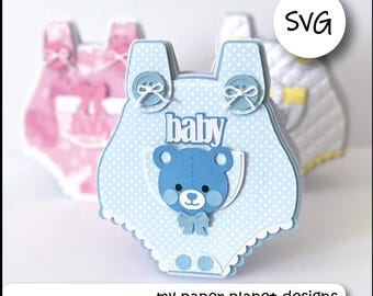 SVG Baby Romper shaped card design, DIY Digital layered cutting files for papercraft, cardstock. New baby card.