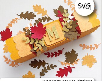 Thanksgiving cracker gift box with a twist. Table place setting, monogram. Digital cutting files for papercraft, cardstock.
