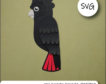 SVG Red Tailed Black Cockatoo, DIY Digital layered cutting files for papercraft, cardstock.