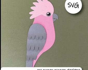 SVG Galah, Pink Cockatoo, DIY Digital layered cutting files for papercraft, cardstock.