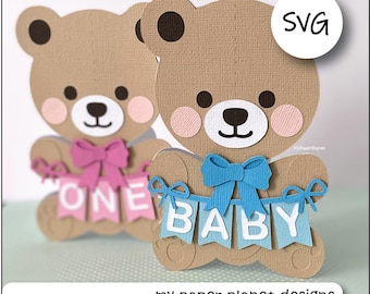 SVG Teddy bear shaped card, New Baby or first birthday, DIY Digital layered cutting files for papercraft, cardstock.