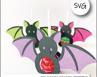 SVG Bat lollipop holders, Halloween treats, Digital cutting files for papercraft, cardstock. Electronic cutting machine template.