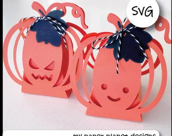 Halloween Pumpkin gift box, mini treat box. Cute and Scary pumpkins. Digital cutting files for papercraft, cardstock.