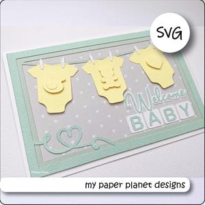 Diseño de tarjeta de bebé SVG, bebé nuevo, archivos de corte en capas digitales de bricolaje para manualidades en papel, cartulina. Frente de tarjeta de 6 x 4.