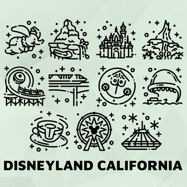 Disneyland California Adventure 11 Theme Parks Icon SVG Bundle