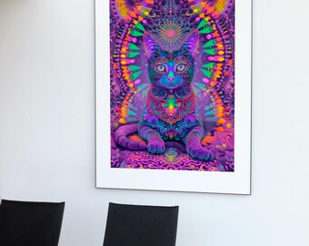 AI Cat Art Print, Modern Meditation Decor (Digital Download)