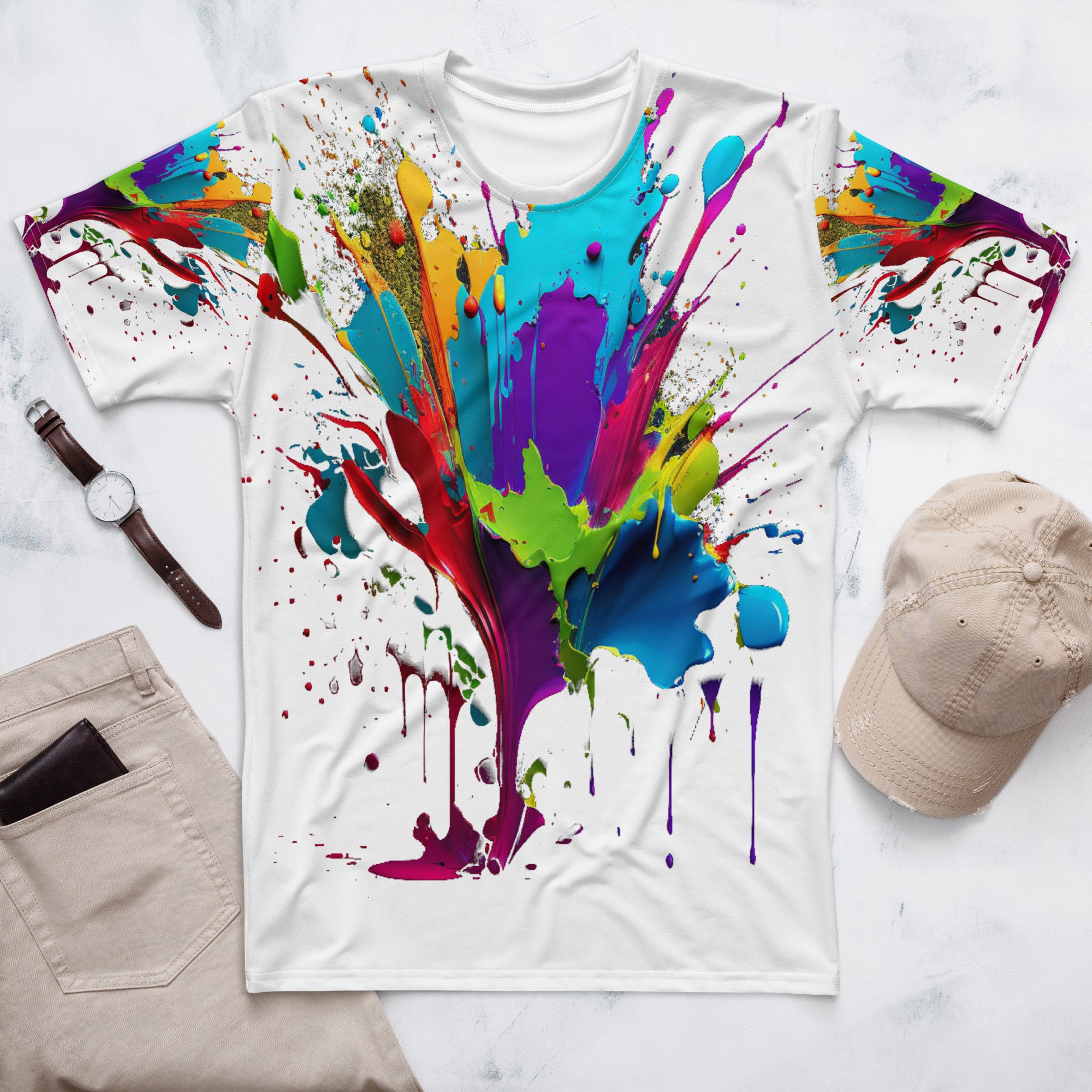 Neon Paint Splatter Men's T-shirt – Bold, Artistic Neon Paint Splatter Men's T-shirt – Bold, Artistic