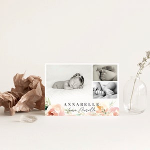 A6 Printed Newborn Thank You Card with Floral / Double Sided / Envelopes Included / Available in PDF Printable