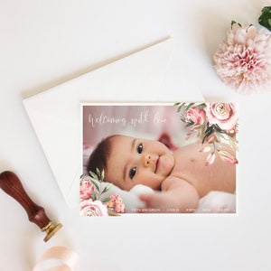 A6 Printed Newborn Thank You Card with Floral / Double Sided / Envelopes Included / Available in PDF Printable