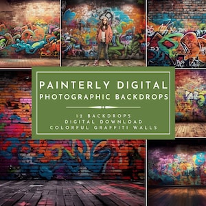 12x Graffiti walls portrait studio digital photography backgrounds, grunge backdrop overlays, digital backdrop, 12 digital backdrops