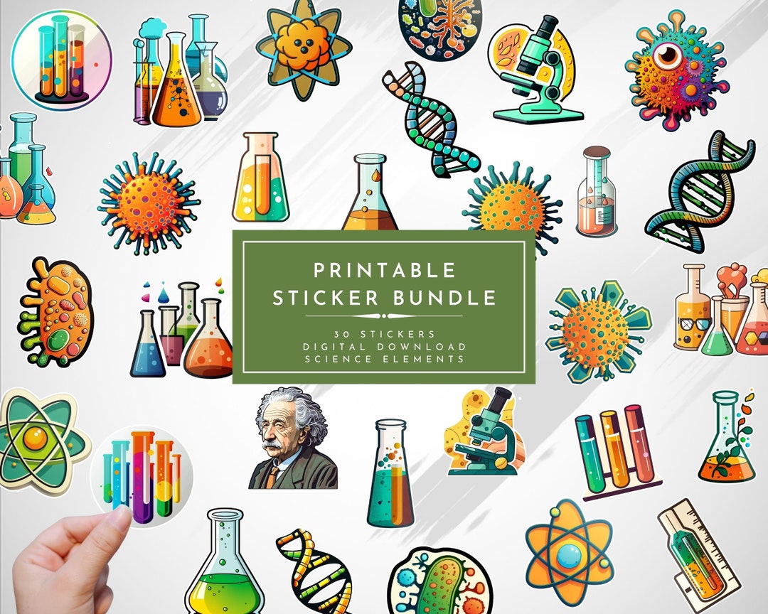 30x Printable Science Elements Stickers, Digital Download, Printable