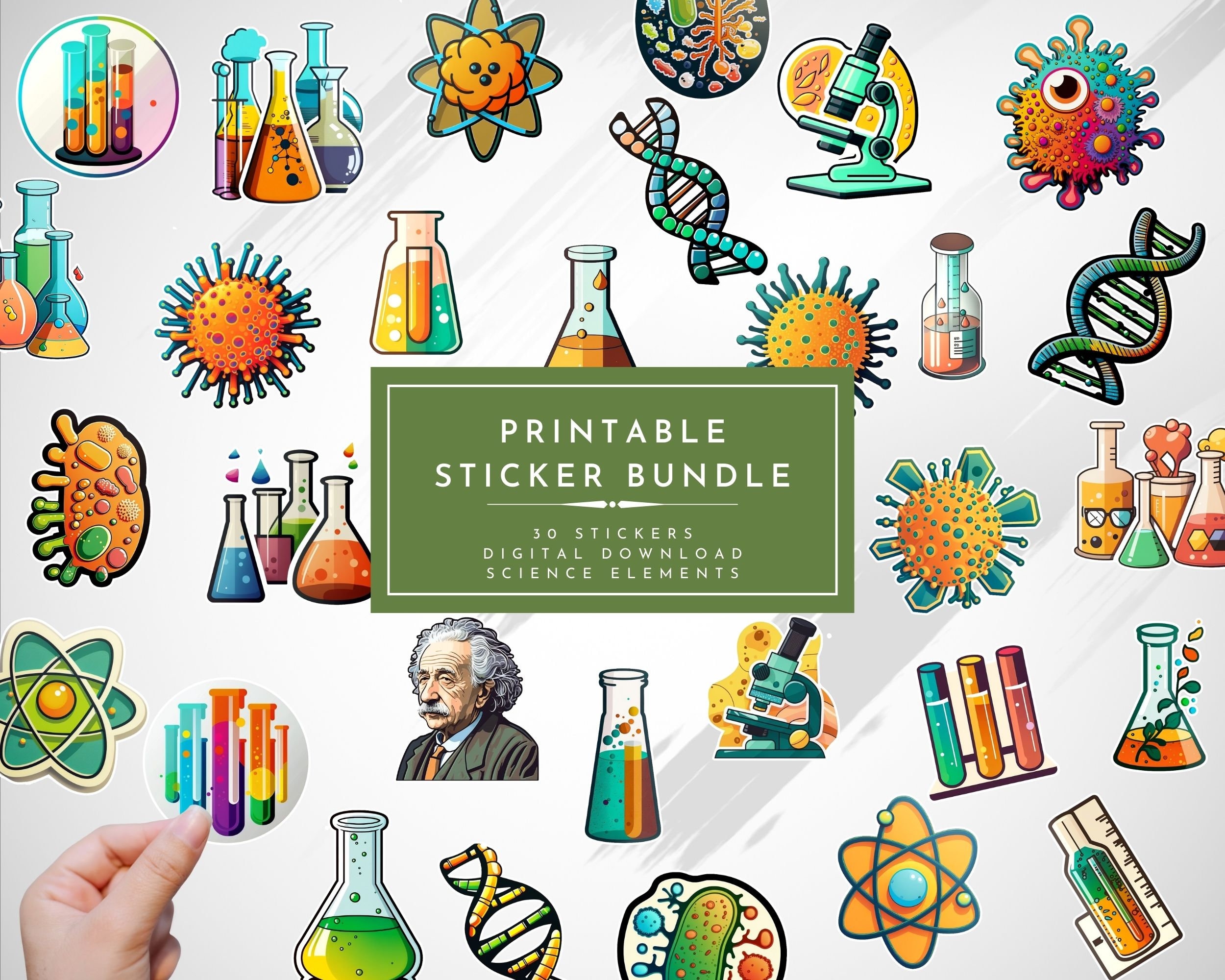 30x Printable Science Elements Stickers, Digital Download, Printable