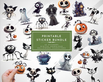 Tim Burton Style Halloween Clipart Stickers, Printable Planner Stickers (Digital Download)