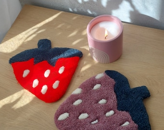 Tufted Purple Strawberry Rug, Home Decor Gift, Funny Bedroom Rugs, Handmade Carpets, Handmade Coasters, Wall Rug