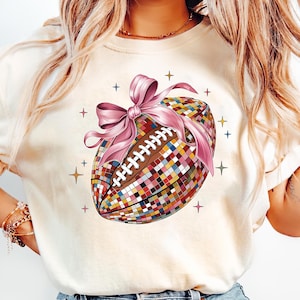 Personalisiertes Fußball-Kokette-Shirt, Fußball-Bogen-Shirt, rosa Fußball-Disco-Shirt, Fußball-Mama-Spieltag-T-Stück, niedliches Girly Fußballgeschenk