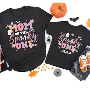 Custom Halloween Birthday Shirt Personalized Ghoul Kids Shirt, Dad Mom of The Spooky One Retro Halloween Ghost 1st Bday Shirt