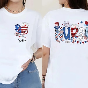 Happy 4th of July Nurse Shirt, Custom Name Patriotic Nurse Shirt, Nurse 4th Of July American Nurse Tee, Memorial Day Gift For  Nurse