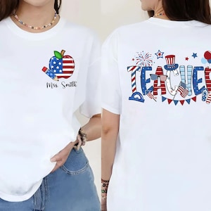 Benutzerdefiniertes Namens-Patrian-Lehrer-Hemd, Lehrer 4. Juli amerikanisches Lehrer-T-Stück, Gedenktag Geschenkideen für Lehrer