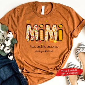 Personalized Grandma Fall Shirt, Fall Shirts for Women, Fall Halloween Shirt, Custom Kids Name Mimi Grandma Shirt for Autumn Fall Sweatshirt