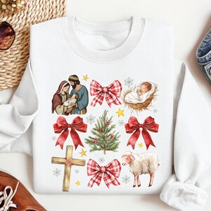 Coquette Jesus Christmas Sweatshirt, Baby Jesus Lover Gift, Christian Christmas Coquette Bow Shirt Gift For Women