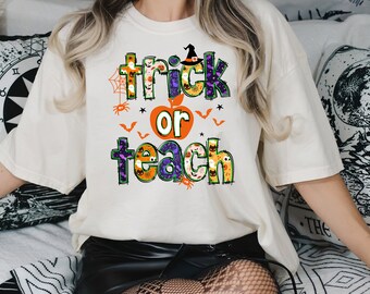 Halloween Teacher Shirt, Trick or Teach Cotton Tee