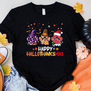 Happy HalloThanksMas Paw Shirt, Funny Halloween Thanksgiving Christmas Dog Shirt, Paw Print Shirt  Gift For Dog Lover