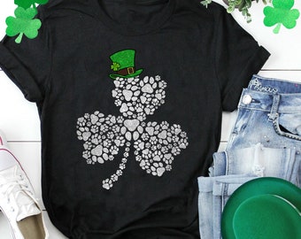 St Patrick's Day Paw Print Shamrock Shirt, Lucky Dog Mom Gift