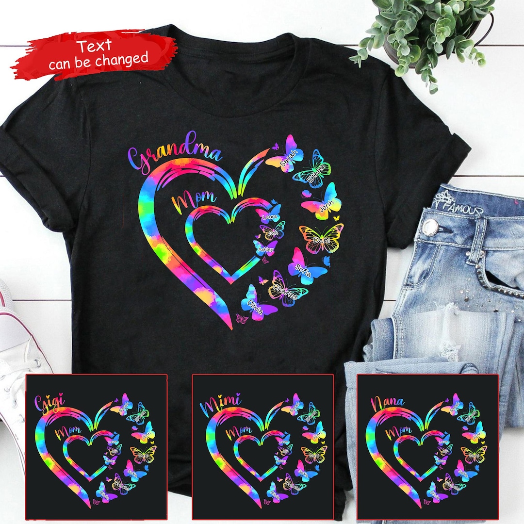 Personalized Butterfly Grandma T-shirt, Colorful Mimi Nana Shirt - Etsy