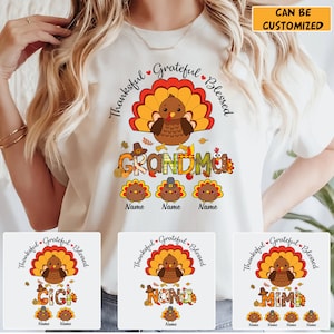 Maglietta per la nonna del Ringraziamento, maglietta per il Ringraziamento, maglietta personalizzata per la nonna del Ringraziamento, maglietta personalizzata per il Ringraziamento con nome, maglietta per la nonna del Ringraziamento