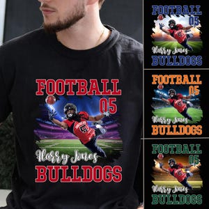 Camisa personalizada com foto para o dia do jogo de futebol, nome do time personalizado, camisa personalizada com colagem de fotos de futebol americano, presente para time de futebol