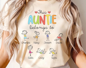 Personalized Auntie Shirt, Custom Kids Names New Aunt Family Gift Tee