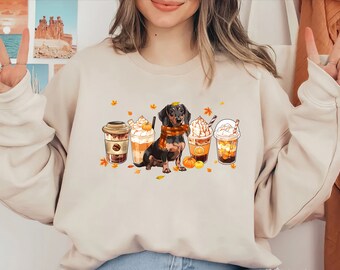 Cute Dachshund Fall Coffee Shirt, Dog Lover Gift
