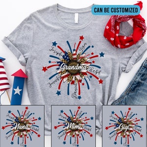 Personalized 4th of July Nana T Shirt, Grandma&#39;s Firecrackers Shirt Custom Grandma Shirt With Kids Names shirt, Patriotic 4th of July