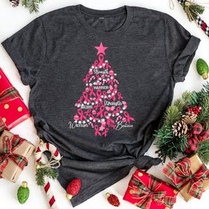 Christmas Breast Cancer Holiday Pink Ribbon Fight Awareness T-Shirt,  Breast Cancer Christmas Tree Shirt