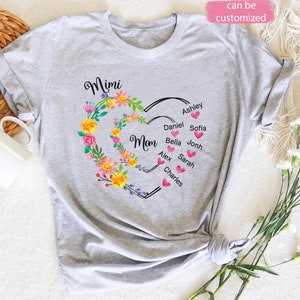 Mom Grandma Heart Shirt, Floral Nana Shirt With Grandkids Name, Mother&#39;s Day Shirt, Gift For Grandma Floral Heart Shirt