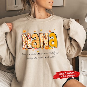 Personalized Grandma Fall Shirt, Fall Shirts for Women, Fall Halloween Shirt, Custom Kids Name Mimi Grandma Shirt for Autumn Fall Sweatshirt