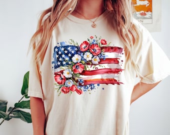 Floral amerikanische Flagge Shirt, 4. von Juli Tee