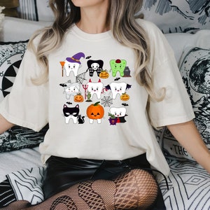 Lustiges Halloween-Zähne-Hemd, gruseliger Halloween-Zahnarzt-Hemd, Halloween-Geschenk für Zahnarzt, pädiatrische Zahnarzt-Hemd, Hygieniker-Halloween-Kostüm