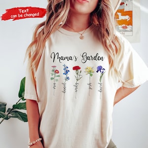 Mama&#39;s tuinshirt, Moederdagcadeau, bloemenshirt geboortemaand, bloemenshirt mama&#39;s bloemen, shirt moeder, moedershirt gepersonaliseerd, bloemenshirt gepersonaliseerd
