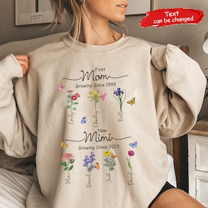 Aangepaste geboortemaand bloemen, shirt eerste moeder nu oma, gepersonaliseerd shirt oma&#39;s tuin, cadeau voor moeder, cadeau voor oma Moederdagcadeau