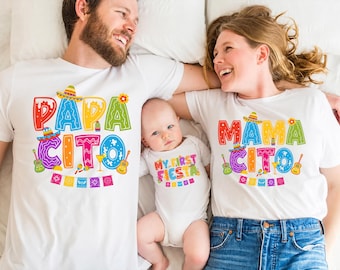 T-shirts Fiesta pour toute la famille, assortis pour une fête mexicaine, avec des motifs graphiques pour tous.