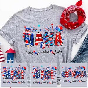 Patriotic 4th Of July Mimi And Grandkid Shirt, Personalized Mimi Shirt, Custom Mimi Shirt for Independence Day Gift For Grandma