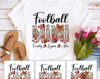 Personalisiertes Fußball-Oma-Shirt, individuelles Geschenk für Sportmütter mit den Namen der Enkelkinder am Spieltag