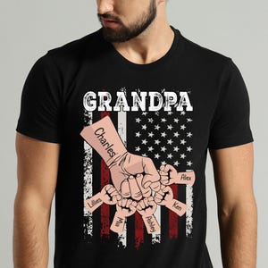 Personalized Dad Raised Fist Bump Shirt, Grandpa Shirt Fist Bump Grandchild Names, Customized Grandkids Hands, Custom 4th of July Dad