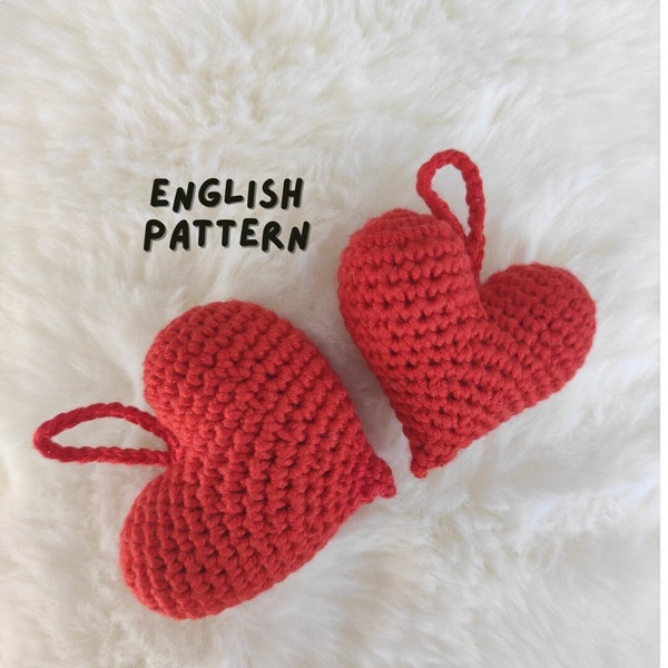 Amigurumi Heart English PATTERN 2 PDF, Crochet Heart Keychain Car Ornament, Easy to Follow Tutorial,Love Heart Bundle, Mother's Day Gift