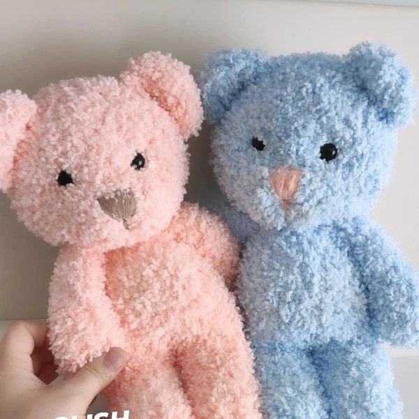 Amigurumi Fluffy Teddy Hearts English PDF, Amigurumi Crochet Fc Teddy Pattern, Pink Blue Bear Gender Party Concept , Bear Baby Shower