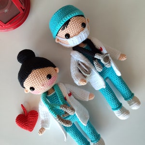 Crochet Doctor or Nurse Dolls 2 English Pattern in PDF, Amigurumi Male and Female Doctor Doll Pattern, Handmade Doctor Nurse Gift for Lover