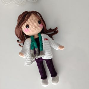 Amigurumi Doctor Doll Crochet Pattern - PDF Tutorial for Female Doctor with Stethoscope - DIY Medical Graduation Gift