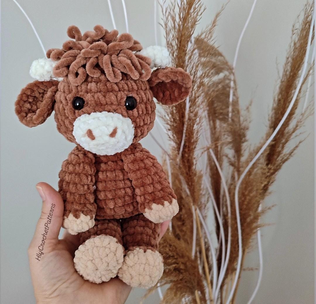 Mucca Highland All'Uncinetto Portafortuna Con Messaggio Positivo – Regalo Incoraggiamento, Bianco Sporco