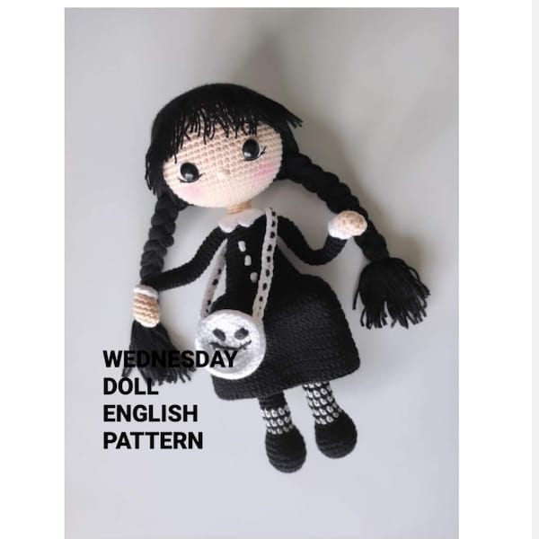 Crochet Black Doll pdf Tutorial English Pattern, Amigurumi Beginner Easy to Follow, Gothic Style Horror Doll,Baby Shower Gift for New Mother